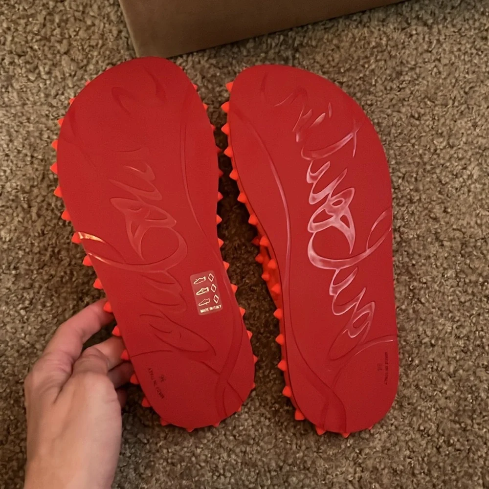 Christian Louboutin Super Loubi Bright Orange Sandals - Picture 2 of 6